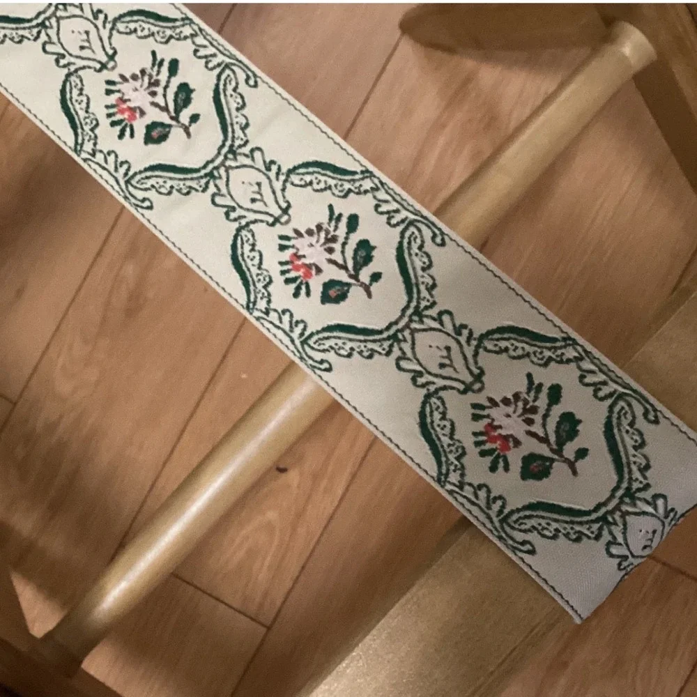 Vintage Wood Folding Luggage Rack Floral Tapestry Straps Natural Finish Stand